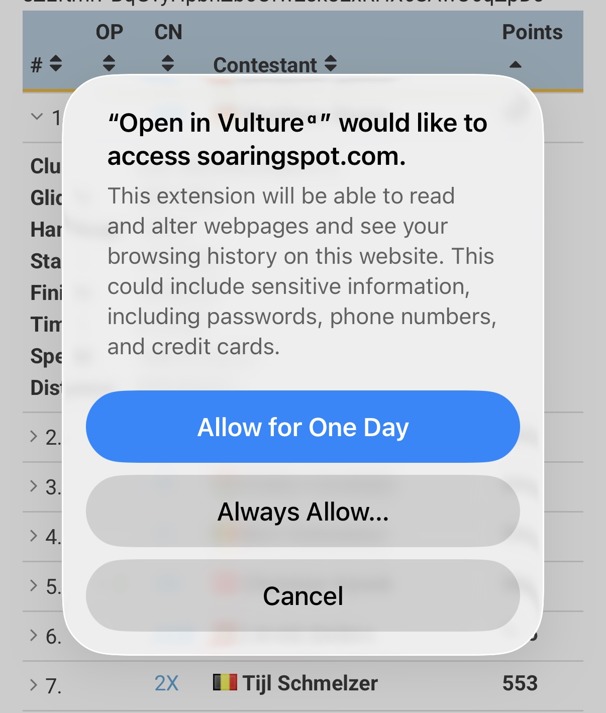 Safari permission request