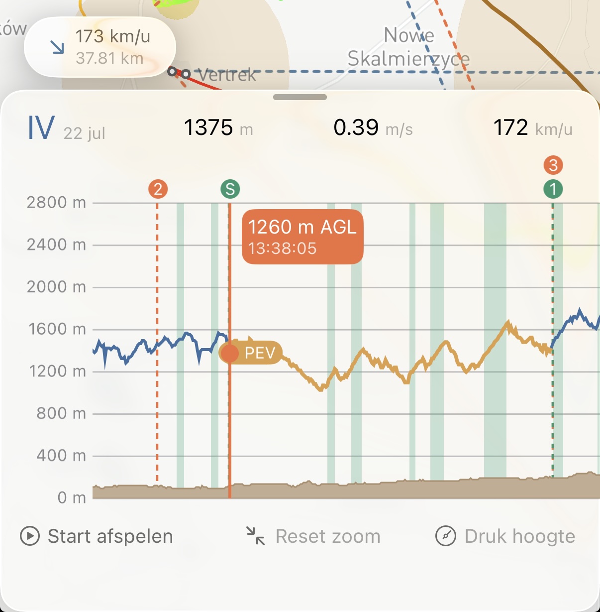 PEV marker on the barograph